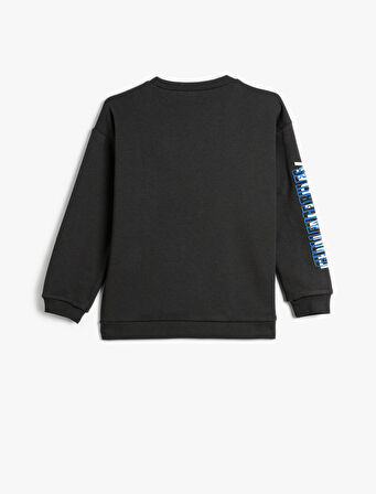 Sweatshirt Uzun Kollu Bisiklet Yaka Slogan Baskılı Şardonlu