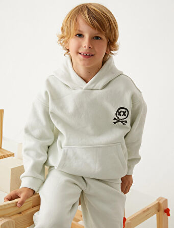 Basic Kapşonlu Sweatshirt Kanguru Cepli Pamuklu