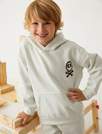 Basic Kapşonlu Sweatshirt Kanguru Cepli Pamuklu