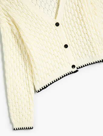 Crop Hırka Ajurlu V yaka Uzun Kollu 