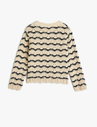 Ajurlu Hırka Yuvarlak Yaka Uzun Kollu 