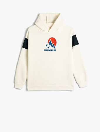 Kapşonlu Sweat Kayak Temalı Baskı Detaylı Uzun Kollu 