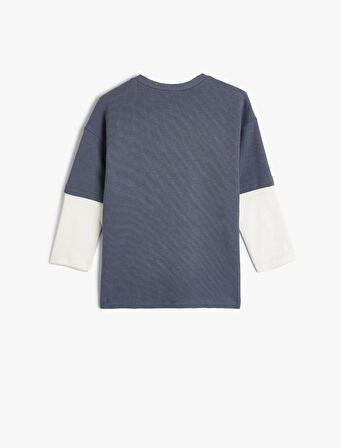 Tişört Uzun Kollu Bisiklet Yaka Kayak Temalı Pamuklu 