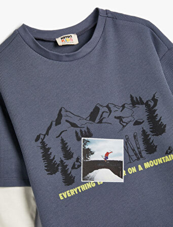 Tişört Uzun Kollu Bisiklet Yaka Kayak Temalı Pamuklu 