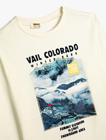 Tişört Uzun Kollu Bisiklet Yaka Kış Temalı Baskılı Pamuklu