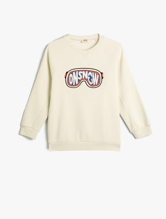 Sweatshirt Uzun Kollu Bisiklet Yaka Kış Temalı Baskı Detaylı Şardonlu 