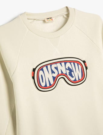 Sweatshirt Uzun Kollu Bisiklet Yaka Kış Temalı Baskı Detaylı Şardonlu 