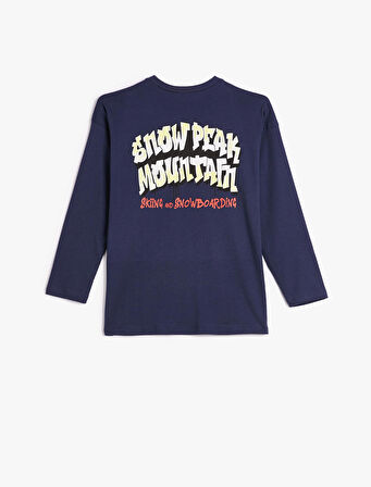 Tişört Uzun Bisiklet Yaka Yazı Baskı Detaylı Pamuklu 