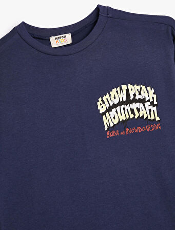 Tişört Uzun Bisiklet Yaka Yazı Baskı Detaylı Pamuklu 