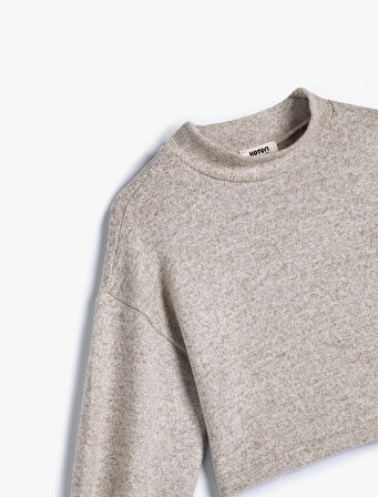 Basic Sweat Bisiklet Yaka Uzun Kollu Yumuşak Dokulu Manşetleri Lastikli 