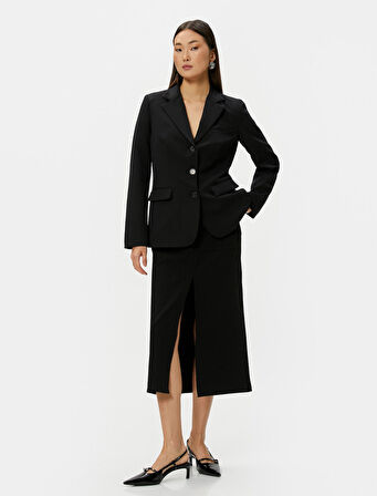 Blazer Ceket Düğmeli Kapaklı Cepli Regular Fit