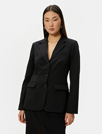 Blazer Ceket Düğmeli Kapaklı Cepli Regular Fit