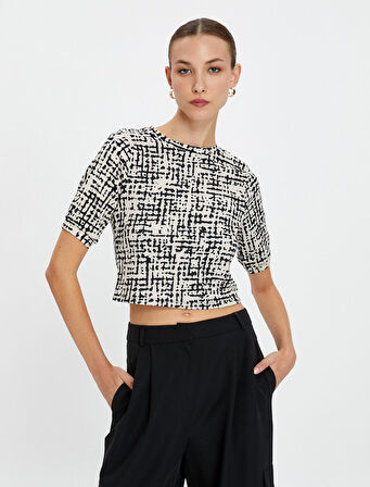 Crop Tişört Kısa Kollu Bisiklet Yaka 