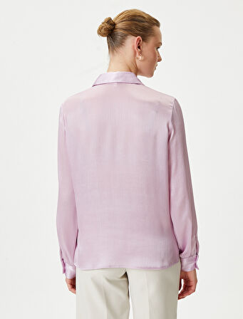 Saten Gömlek Dokulu Düğmeli Uzun Kollu