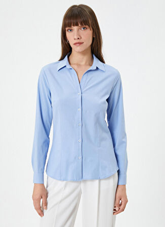 Koton Normal Gömlek Yaka Düz Açık İndigo Kadın Gömlek 4WAK60454UW