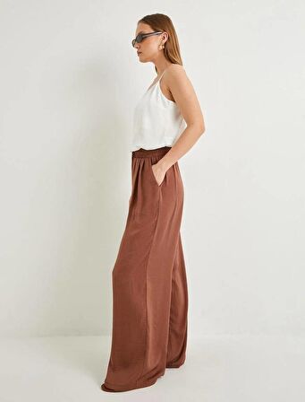 4SAK40002PW Koton Kadın Kanvas Pantolon KAHVERENGİ