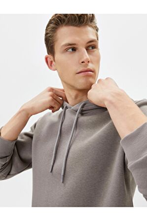 Basic Kapşonlu Sweatshirt Uzun Kollu Ribanalı