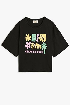 Koton Kız Çocuk Tişört Kısa Kollu Bisiklet Yaka Pamuklu Slogan Baskılı