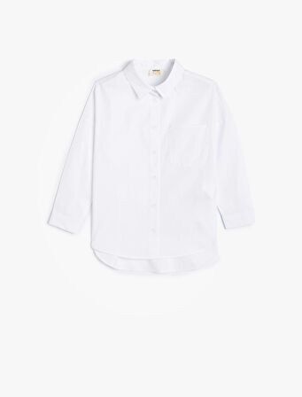 Oversize Gömlek Tek Cepli Uzun Kollu Pamuklu