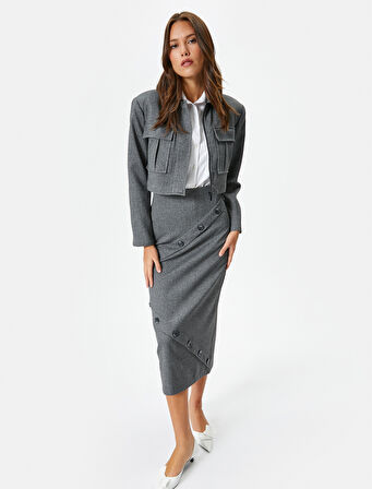 Midi Kalem Etek Düğme Detaylı Normal Bel