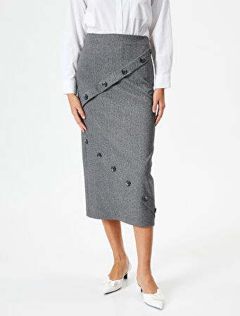 Midi Kalem Etek Düğme Detaylı Normal Bel