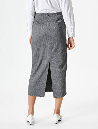 Midi Kalem Etek Düğme Detaylı Normal Bel