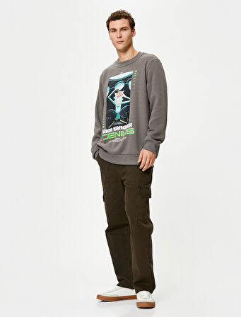 Rick and Morty Sweatshirt Bisiklet Yaka Lisanslı Baskılı Şardonlu