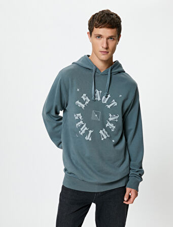 Kapşonlu Sweatshirt Slogan Baskılı Uzun Kollu