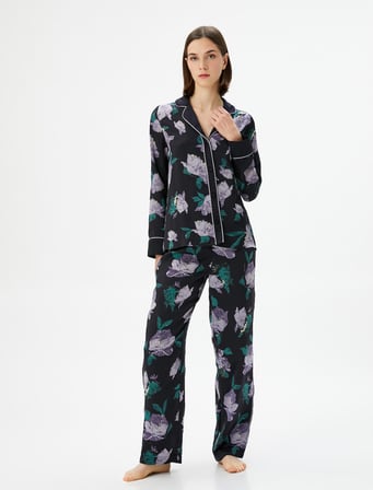 Çiçekli Pijama Altı Beli Lastikli Düz Paça