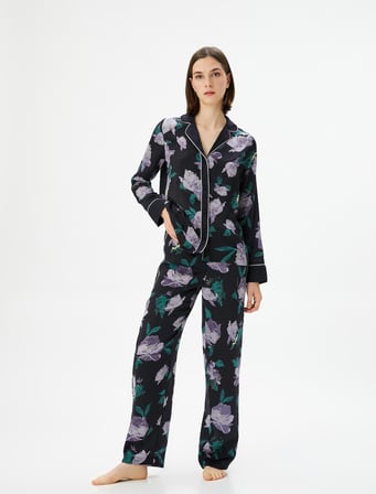 Çiçekli Pijama Altı Beli Lastikli Düz Paça