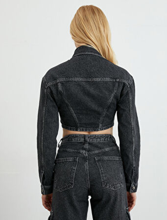 Crop Kot Ceket Slim Fit Asimetrik Kesim Pamuklu