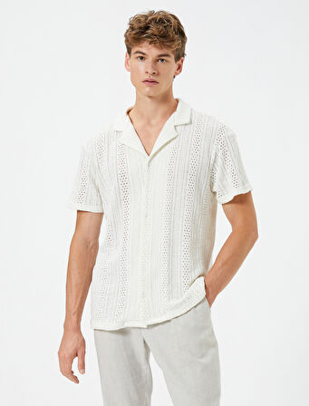 Oversize Gömlek Kısa Kollu Devrik Yaka Ajurlu