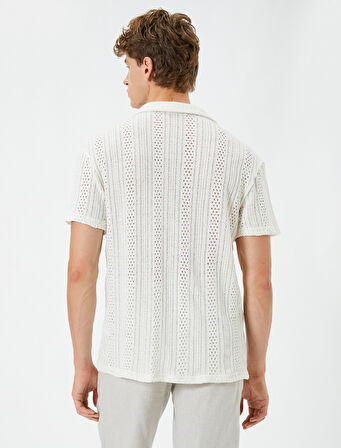 Oversize Gömlek Kısa Kollu Devrik Yaka Ajurlu