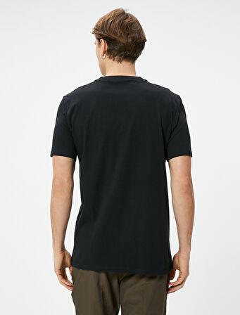 Slim Fit Tişört Slogan Baskılı Bisiklet Yaka Kısa Kollu