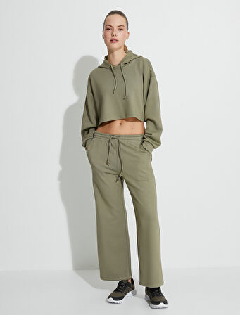 Spor Crop Kapşonlu Oversize Sweatshirt Modal Kumaş Uzun Kollu