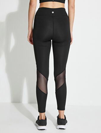 Tül Detaylı Spor Tayt Yüksek Bel Dikiş Detaylı Slim Fit