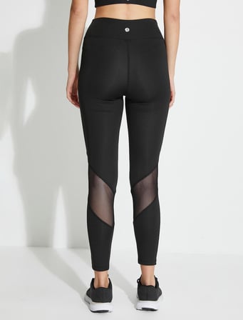 Tül Detaylı Spor Tayt Yüksek Bel Dikiş Detaylı Slim Fit
