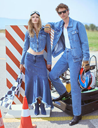 Crop Kot Ceket Fermuarlı Asimetrik Kesim Korse Görünümlü Pamuklu