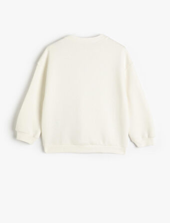 Sweatshirt Bisiklet Yaka Uzun Kollu Kalp Aplikeli 