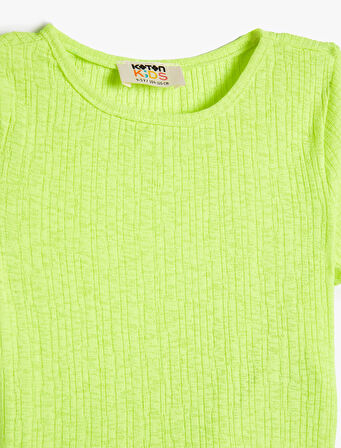 Basic Tişört Kısa Kollu Bisiklet Yaka Dokulu 