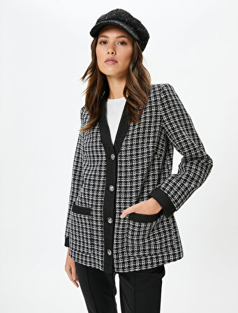 Tüvit Ceket Cepli V Yaka Düğmeli