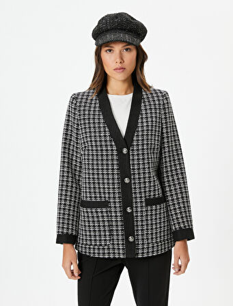 Tüvit Ceket Cepli V Yaka Düğmeli