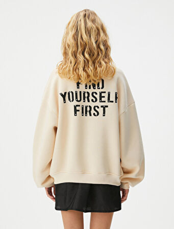 Baskılı Sweatshirt Uzun Kollu Bisiklet Yaka Pamuk Karışımlı