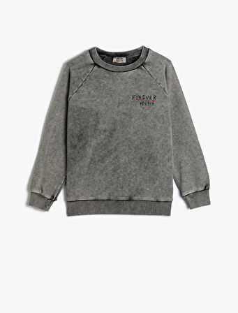Sweatshirt Uzun Kollu Bisiklet Yaka Slogan Baskılı Pamuklu