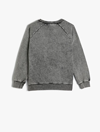 Sweatshirt Uzun Kollu Bisiklet Yaka Slogan Baskılı Pamuklu