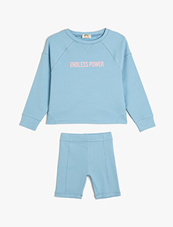 2'li Takım Tayt Sweatshirt Slogan Baskılı 