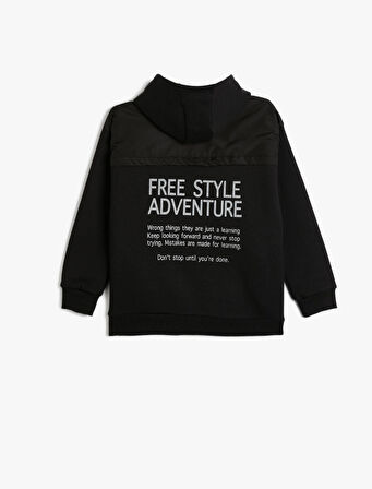 Kapşonlu Sweat Uzun Kollu Slogan Baskılı Cep Detaylı Şardonlu