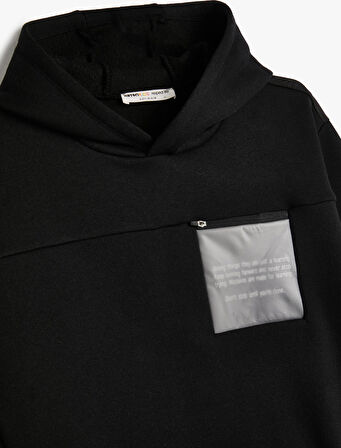 Kapşonlu Sweat Uzun Kollu Slogan Baskılı Cep Detaylı Şardonlu