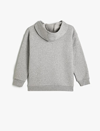 Kapşonlu Sweatshirt Slogan Baskılı Uzun Kollu Şardonlu  