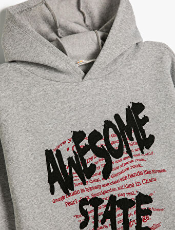 Kapşonlu Sweatshirt Slogan Baskılı Uzun Kollu Şardonlu  